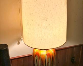 Mid Century Drip Glaze Ceramic Green & Orange Table Lamp