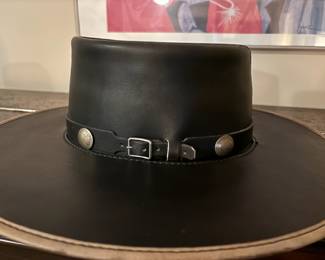 San Zeno Black Leather Gambler Style Hat – Size Medium