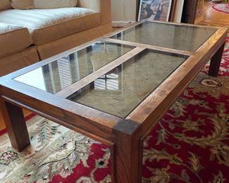 Oak Coffee Table with 3 Glass Panel Top