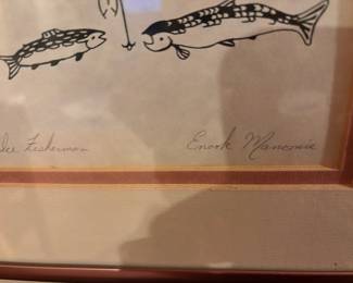 Framed & Matted Silk Screen Print "Ice Fisherman" by Enook Manomie