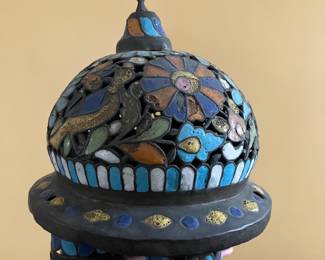 Very rare Syrian cuerda seca Enamel Minna or Mosque Lamp.
