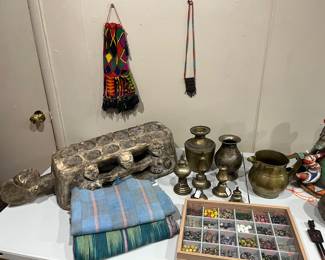Nigerian Mancala Ayo board, antique trade beads, Tibetan and Nepalese Antiques