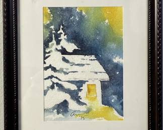 WINTER CABIN WATERCOLOR