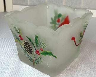 Hollyberry and Cardinal Glass Container