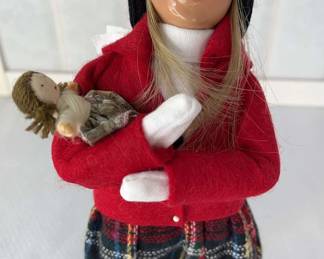 Byers Choice  Sweet Blond Girl with Doll in Red Coat