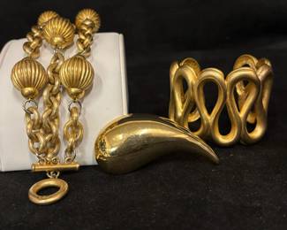 Givenchy Gold Tone Cuff Bracelet Givenchy Beaded Bracelet And Brooch