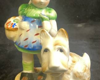 Vintage Ceramic Little Girl And Dog Made In Japan