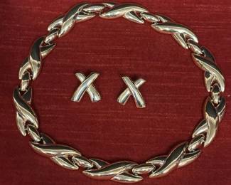 Gold Tone XO Choker and Earrings