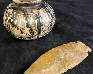 Riley Haskie Signed Navajo Pottery And Arrowhead