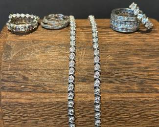 925 Silver And Cubic Zirconia Stacking Rings Bracelet