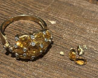 10K Gemstone Cocktail Ring For RepairRepurpose