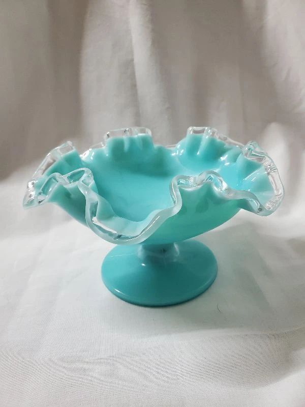 Fenton Turquoise Footed Candy Dish