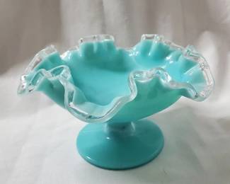 Fenton Turquoise Footed Candy Dish