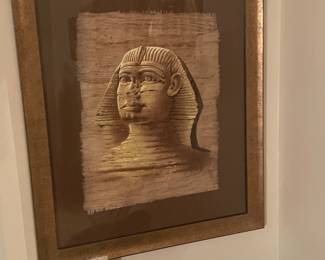 Gold painted papyrus of the Sphynx, from Egypt, approx 22 x 28, $90