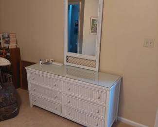 wicker dresser and mirror, part of a bedroom set