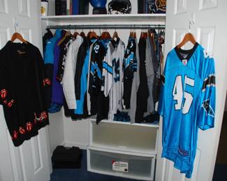 Official Panthers jerseys and a rolling stones shirts