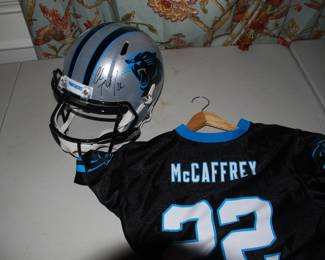 Christian McCaffey Jersey and autographed Helmet