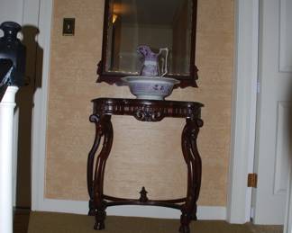 Top of Stairs, fancy mirror and French Side Table