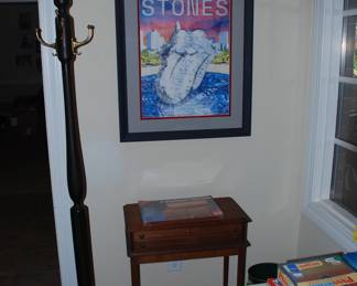 Hall Tree, 2 drawer Spool Cabinet on legs and Rolling Stones Print