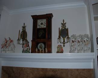 Reverse on Glass mantel clock & pair sconces