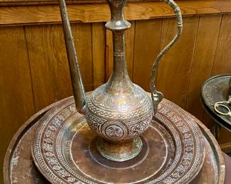 Very neat Middle Eastern Copper Ewer & Matching Platter