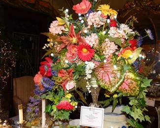 We Didn't Put up a Christmas Tree So We Lighted the Over-theTop Flower Arrangement. It is Supported by a Victorian Silver Plate Stand by James Dixon & Sons