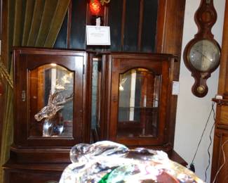 Pr. Small Glass on all Sides, Mahogany Lighted DIsplays w/ Single Shelf Each