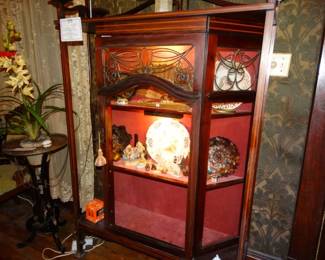 THis is The "Star" of my Collecting. It's an Art Nouveau Lighted Display Cabinetw/ leaded, Stained Glass Planels. the matching Pieces are in the Victoria & Albert Museum in London! How did it Get to Texas?