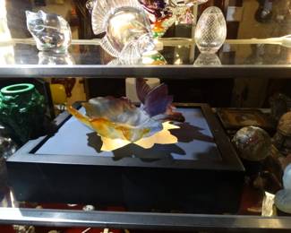 Botom Lighted Dam Nancee Leaf w/ Butterfly. That Little Nuds vase is Malachite Glass