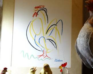 Framed Matted Rooster Print  Signed Picasso