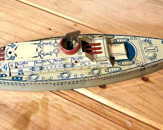 Antique Tin Wind-Up Boat 