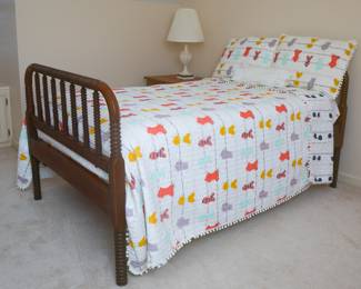 Bed & Quilt are same items as previous photo — This sale ONLY has ONE (1) — EXCEPTIONAL Antique Jenny Lind Style 3/4 Style Bed with Custom Made 3/4 Mattress with Bunkie Board — Footboard is 46 1/4” x overall length is 76 3/4". Headboard and Footboard is 37" tall
