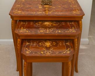 Set of 3 Italian Musical Nesting Tables (Music Box in the Smaller Table) Largest Table is 25 1/2 W x 18 D x 24 1/2 H