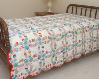 Vintage Quilt — Bed is same item as previous photo and used in this photo to showcase the quilt— This sale ONLY has ONE (1) Jenny Lind Style 3/4 Style Bed with Custom Made 3/4 Mattress in NEW condition with Bunkie Board