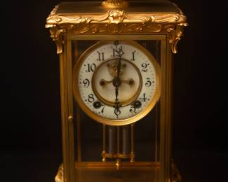 Antique Ansonia Crystal Marquise Brass and Glass Regulator Mantle Clock
