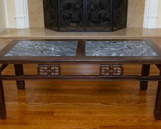 RARE Antique Chinese Marble Top Coffee Table — Made in Hong Kong