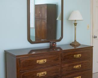 Davis Furniture Bedroom Set w  Asian Style Dresser 60" W x 19 1/4" D x 30 3/4 H  and Mirror 31" W x 41 