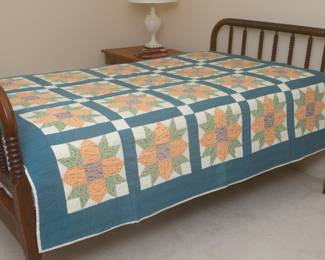 Vintage Quilt — Bed is same item as previous photo and used in this photo to showcase the quilt— This sale ONLY has ONE (1) Jenny Lind Style 3/4 Style Bed with Custom Made 3/4 Mattress in NEW condition with Bunkie Board