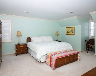 King Size Bedroom Set by Davis Cabinet — Includes:&nbsp;Headboard ( 79 1/2" W x 41" H.), Fluffo King Size Mattress and Box Springs, Clothing Armoire  (Wardrobe / Gentleman's Chest), Dresser & Mirror, 2 Matching Nightstands
