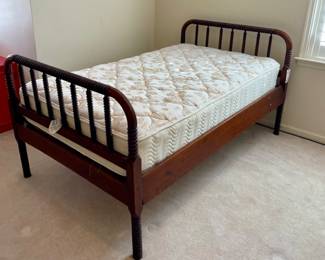 ONE (1) of ONLY 1 —  Antique Jenny Lind Style 3/4 Style Bed with Custom Made 3/4 Mattress with Bunkie Board —  Footboard is 46 1/4” x overall length is 76 3/4". Headboard and Footboard is 37" tall