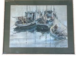 Lot # : 373z - Vintage framed James Sessions herring boats litho
