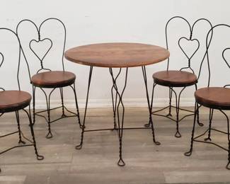 Lot # : 55 - Vintage twisted metal & oak ice cream set
