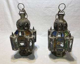 Lot # : 280f - Vintage Moroccan Moorish stained glass candle
