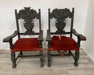 Lot # : 398f - 2 antique high-back chairs
