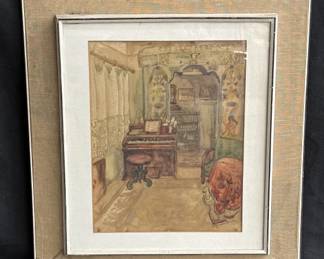 Lot # : 189 - Vintage framed signed watercolor on rag paper
