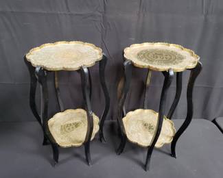 Lot # : 373 - Pair of Asian etched brass 2 tier side table
