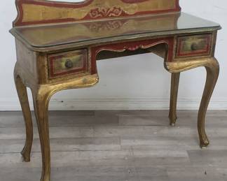 Lot # : 79 - Antique gilt writing desk with glass top
