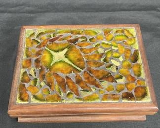 Lot # : 467v - Vintage wood and tile trinket box
