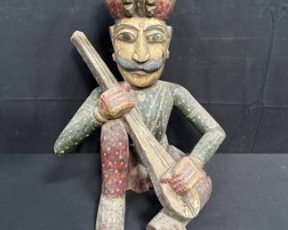 Lot # : 486 - Vintage hand painted wood sculpture "Lute Player"
