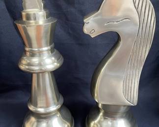 Lot # : 463v - 2 large metal chess pieces
